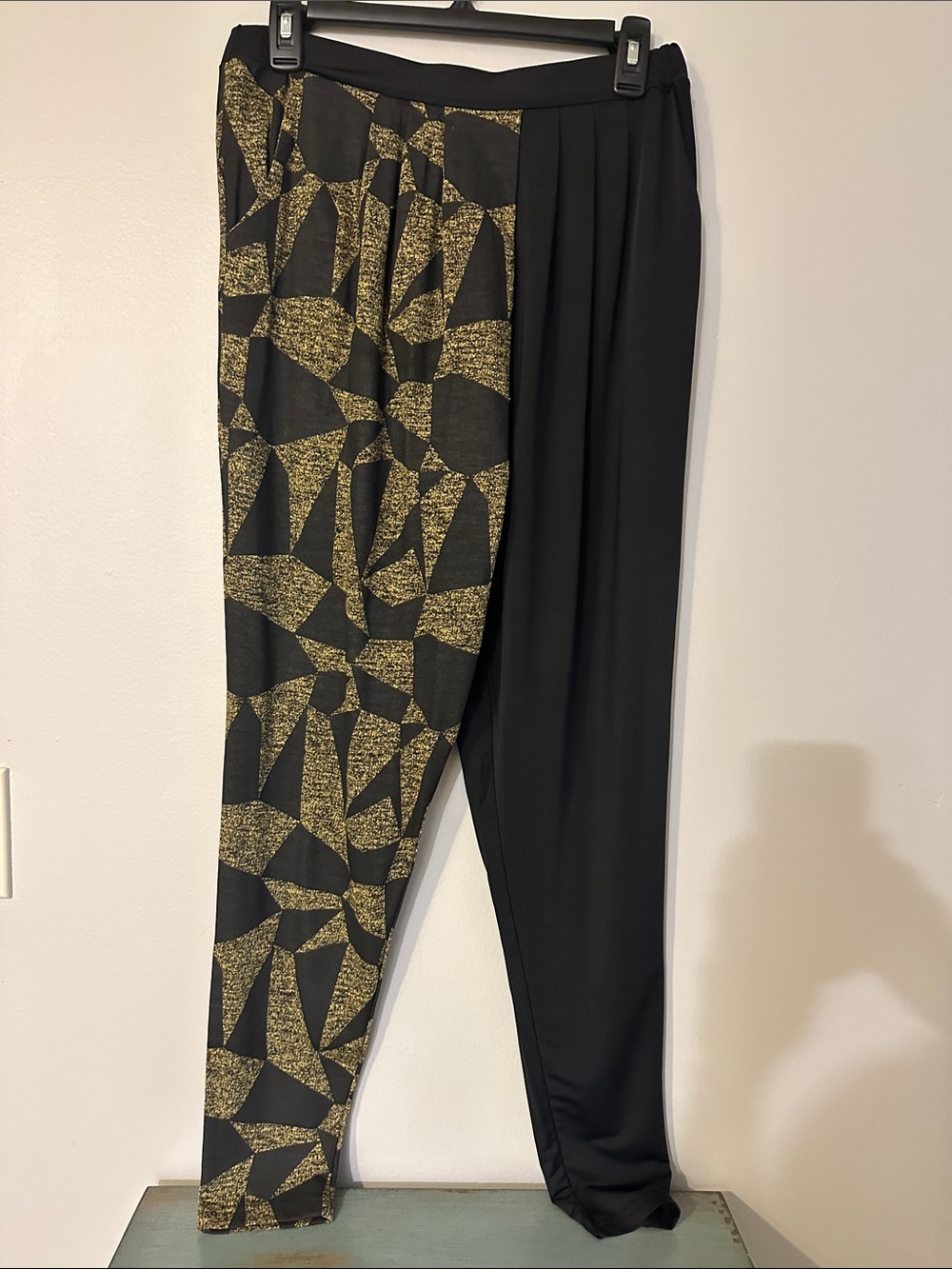 Local European Black Joggers with Gold Geometric Print, never worn